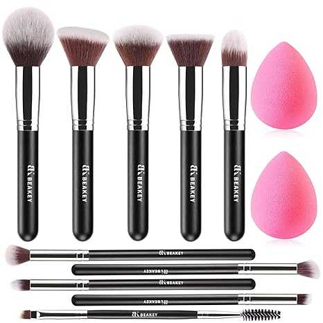 BEAKEY Makeup Brushes Set Premium Foundation Concealer Blush Bronzer Eye Shadow 10+2 PCS Brushes & Blender Sponges with Portable Makeup Bag