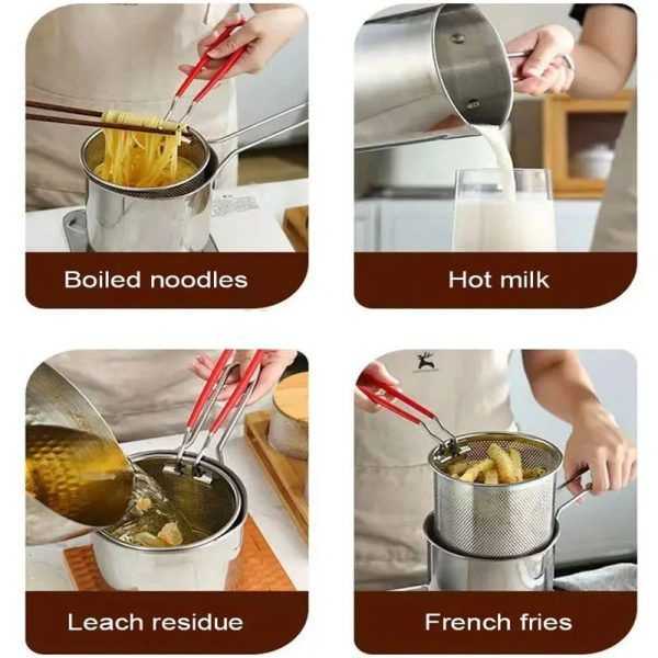 Stainless Steel Deep Fryer Frying Pot With Strainer 1.2L Capacity