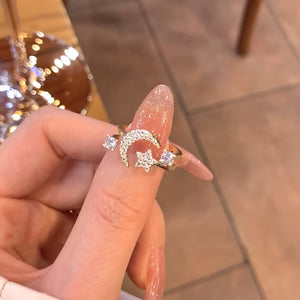 Chic Star Moon Rhinestone Ring, Retro & Minimalist Style, Daily Party Wear, Ideal Ramadan Gift